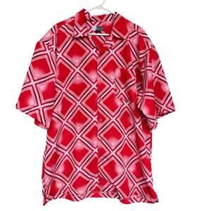 Black Label Men Button-Up Shirt Extra Large XL Red Geometric Casual Short Sleeve